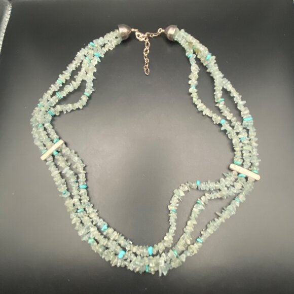 Jay King DRT Aquamarine Turquoise Chip 925 Silver Necklace Vintage 21+3 - Picture 2 of 10
